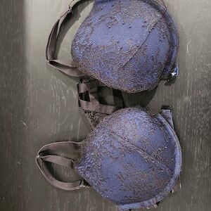 Victorias Secret Bra 32C Pushup Front Close Blue